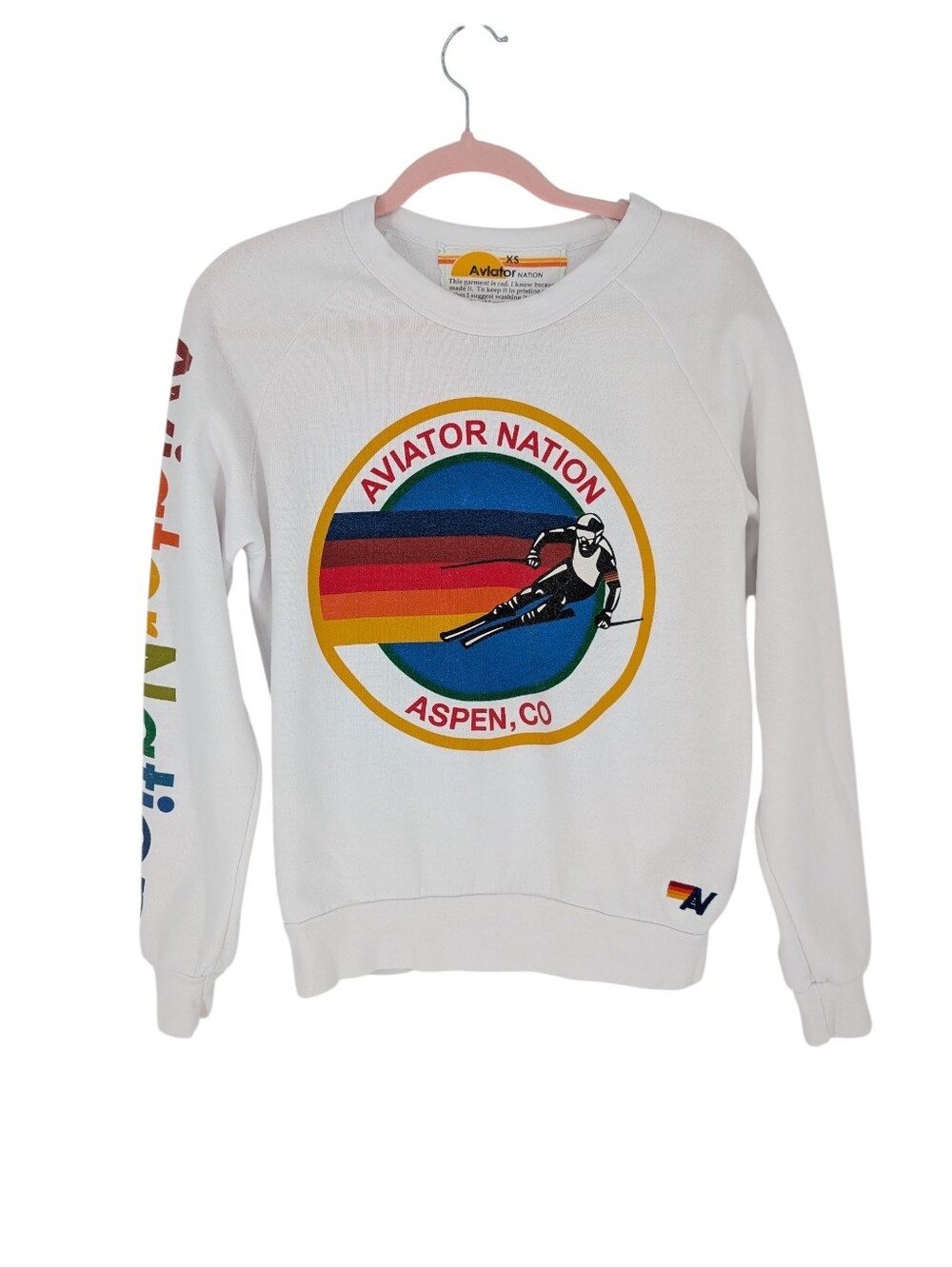 Aviator Nation Aspen Sweatshirt White Crew Neck Pullover XS